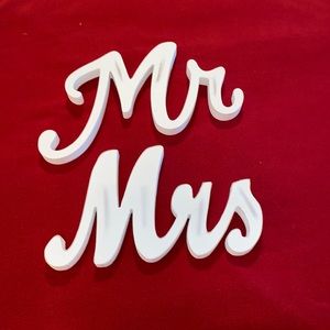 White wooden destressed Mr and Mrs signs